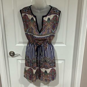 GLAM sz S Colorful patterned sleeveless tie waist dress B321